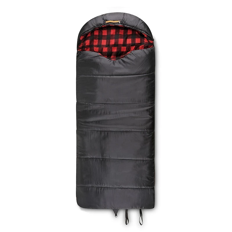 Sac de couchage à capuche Ozark Trail -10C, 216cm(L) x88.9cm(W), note température +14℉/-10℃, extérieur en polyester, Noir 216cm(L) x88.9cm(W)