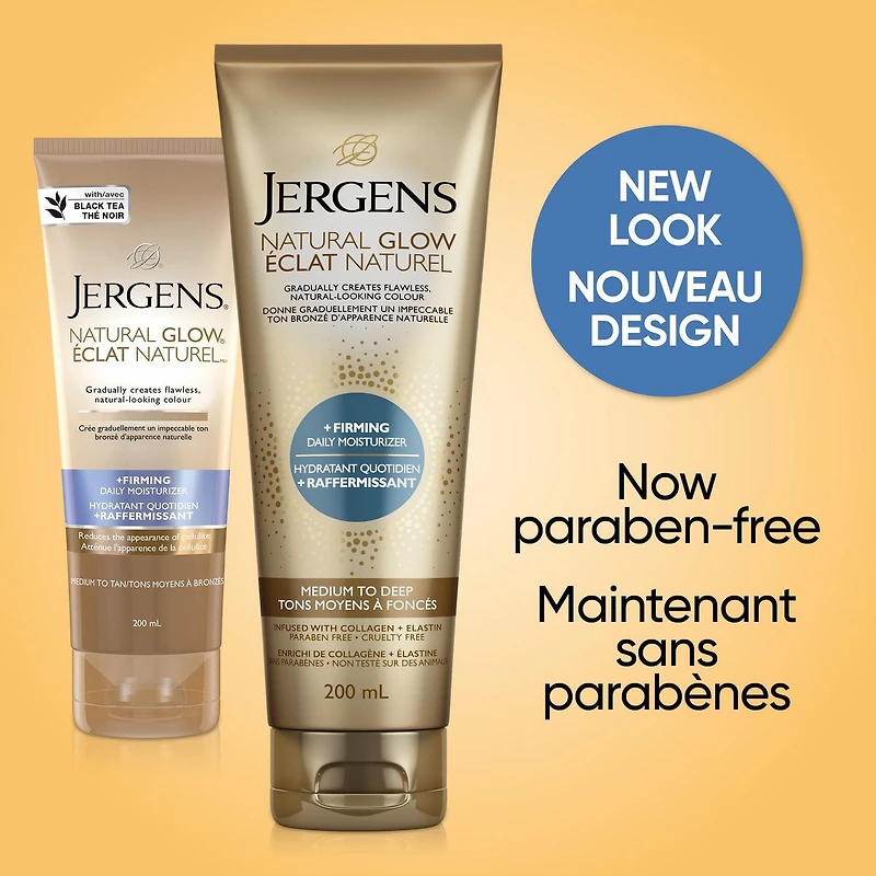 Hydratant quotidien Éclat Naturel + Raffermissant de Jergens pour la peau sèche, tons moyens à foncés (200 ml) Tons moyens à bronzés 200 ml