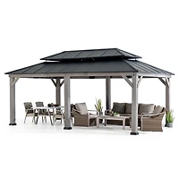Sunjoy Tonnelle Gazebo en Bois 12 x 20 Pieds, Gazebo Extérieur en Acier avec Toit Métallique à Deux Niveaux, Charpente en Cèdre, Adapté aux Terrasses, Jardins et Pelouses, Noir Mat
