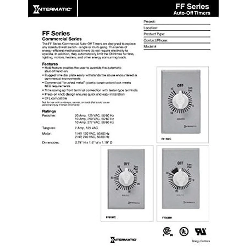 Intermatic Spring Wound Countdown Timer, 125-277 VAC, 50/60 Hz, SPST, 60 Minute Max, Without Hold