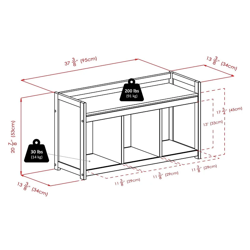 Banc de rangement Addison de Winsome Trading Inc. 4 pièces avec 3 sections