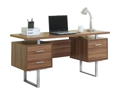 Monarch Specialties Bureau, Bureau À Domicile, Ordinateur Portable, Configuration Gauche, Droite, Tiroirs De Rangement, 60"L, Métal, Stratifié, Noyer, Argent, Contemporain, Moderne