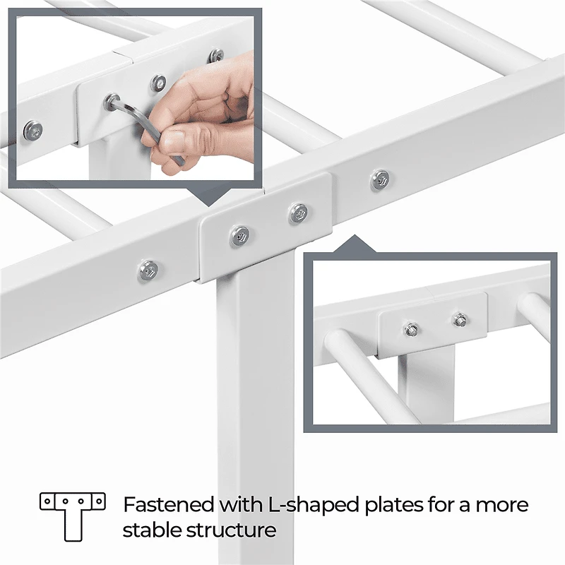 Fullfurnique Lit de plateforme métallique avec tête et pied de lit hauts pour adultes, Twin, Blanc