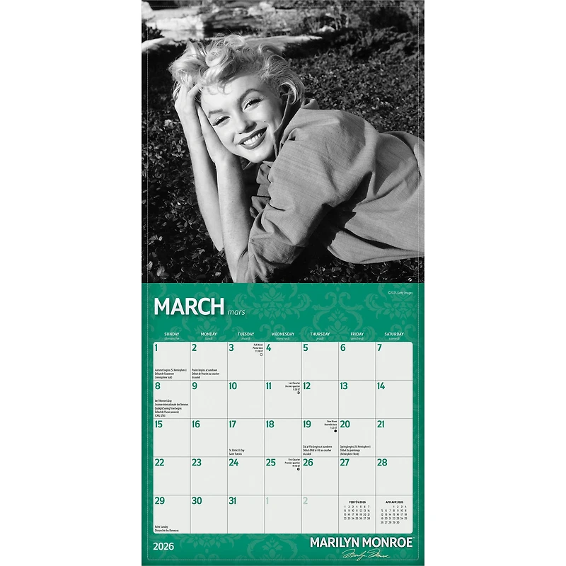 Marilyn Monroe 2026 Mini 7x7 ENGLISH FRENCH BTCA