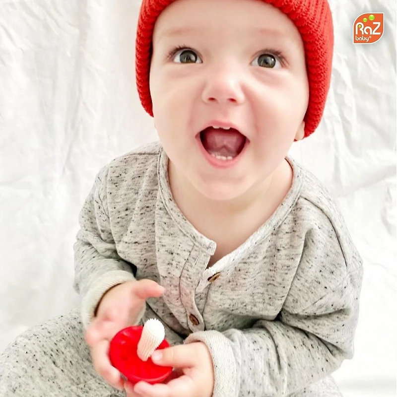 RaZbaby - Chompy Mordeur en Silicone en Forme de Champignon - Rouge & Vert