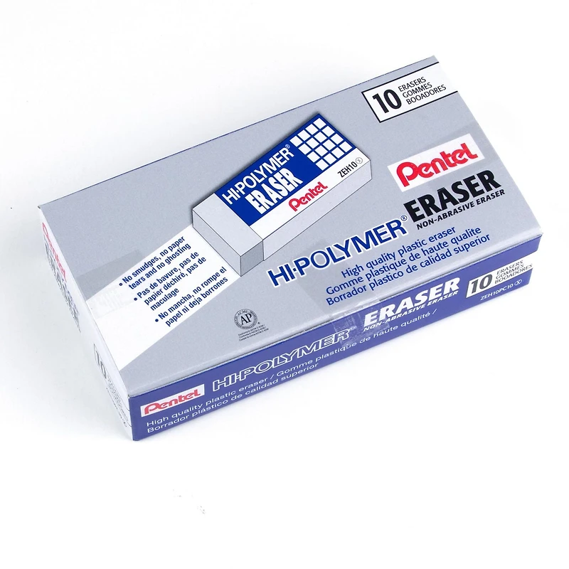 Pentel Hi-Polymer, Grand Blanc Gomme À Effacer, 10PC Paque éliminent les traces de plomb facilement