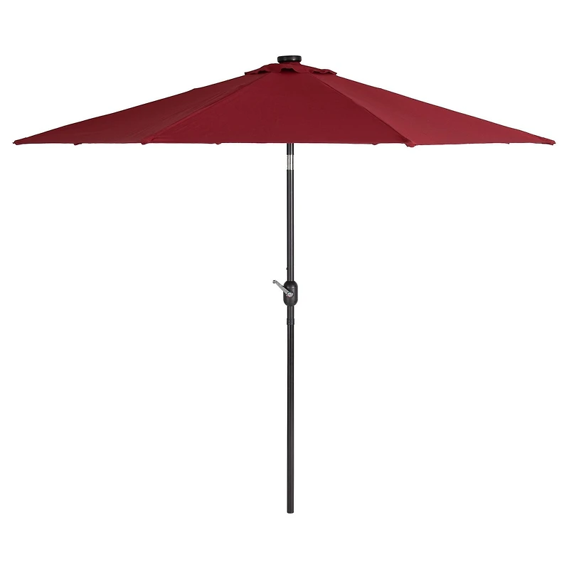 CorLiving Pegasus 9Ft Round Tilting Patio Umbrella with Solar Powered LED Lights and Powder-Coated Steel Frame
