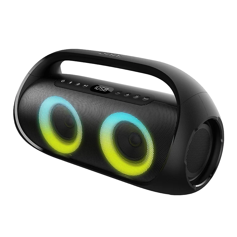 onn. Bluetooth Portable FM Boombox with Multicolour LED Lighting, 16 Hours Playtime