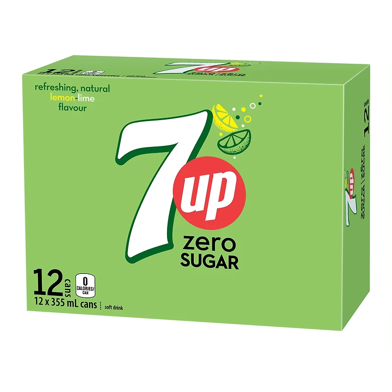 7UP Zero Citron Lime Boisson Gazeuse 12 x 355 ml, Canettes 12x355ml