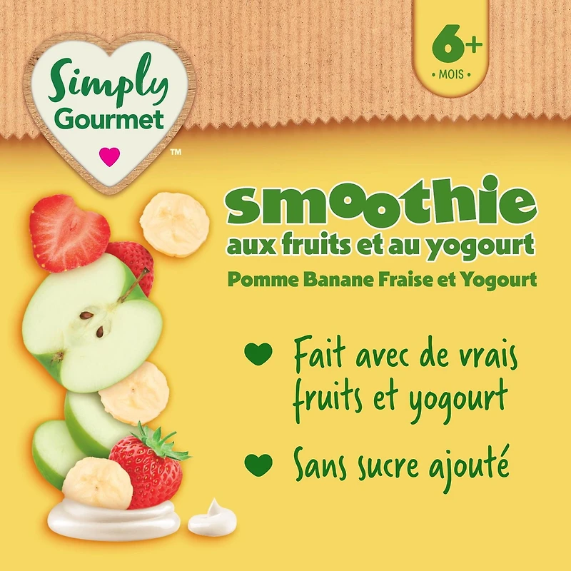 Simply Gourmet Poche de Purée Smoothie Pomme, Banane, Fraise et Yogourt – 6 mois+