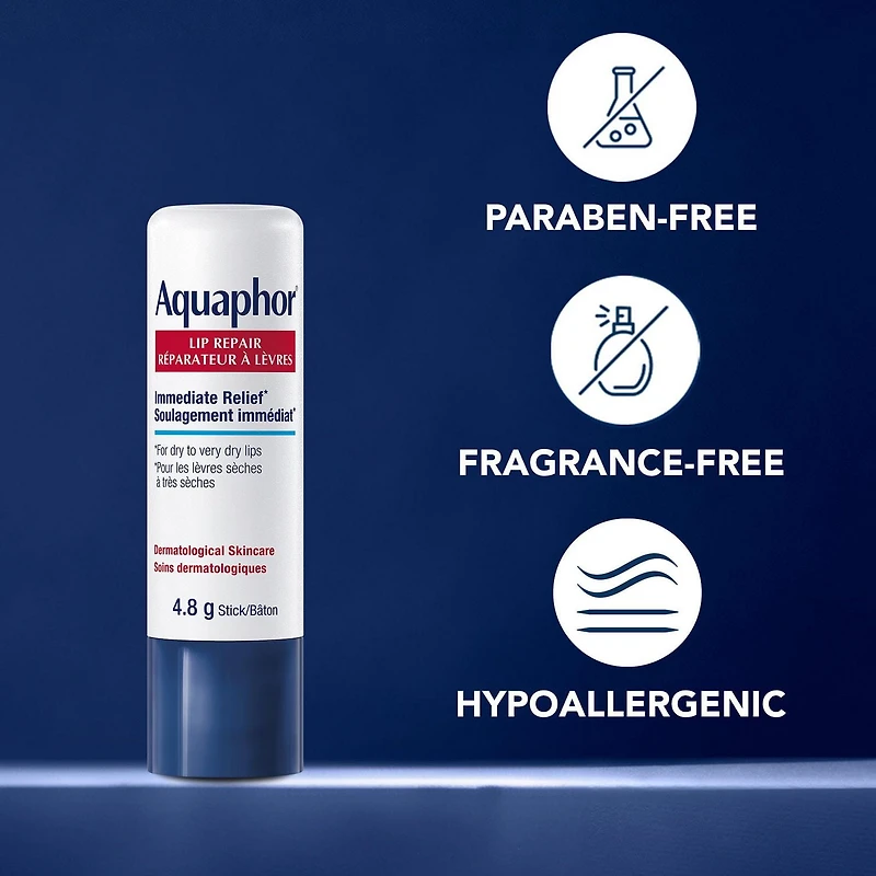 Aquaphor Bâton de Réparation pour Lèvres Sèches, Gercées et Craquelées 4.8g baton