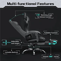 Fullfurnique Chaise Gaming Ergonomique à Dossier Haut avec Repose-pieds Coulissant, Noir Intégral
