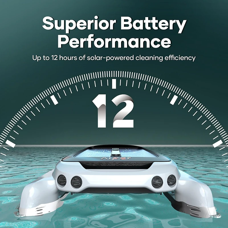 Aiper Surfer M1 Robot nettoyeur d'écumoire de piscine automatique alimenté par le soleil, dure 12 heures, contrôle par application, détection ultrasonique