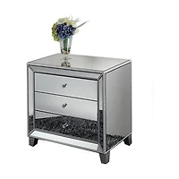Tuke Mirrored Nightstand, Mirrored Nightstand, Bedroom Nightstand, MDF Nightstand, Mirrored Bedside Table, Silver Nightstand, Three Drawer Nightstand with Clear Knobs
