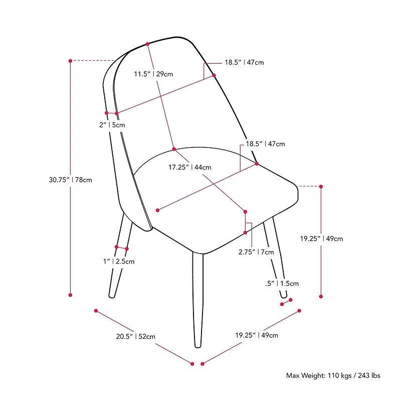 Chaise d'appoint d'intérieur simple rembourrée en velours Ayla avec pieds en acier