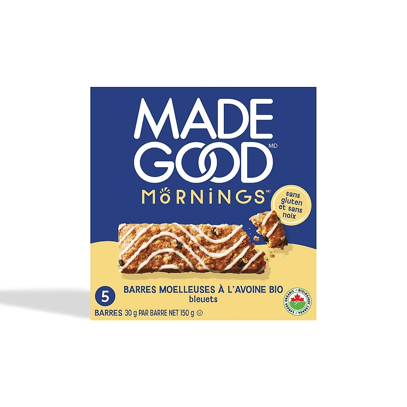 MadeGood Mornings Blueberry Soft Baked Oat Bars 5pk, 5 x 30 g
