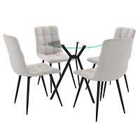 Ensemble de salle à manger d'intérieur compact et contemporain Eliana, 5 pièces, en verre, avec 4 chaises rembourrées en velours