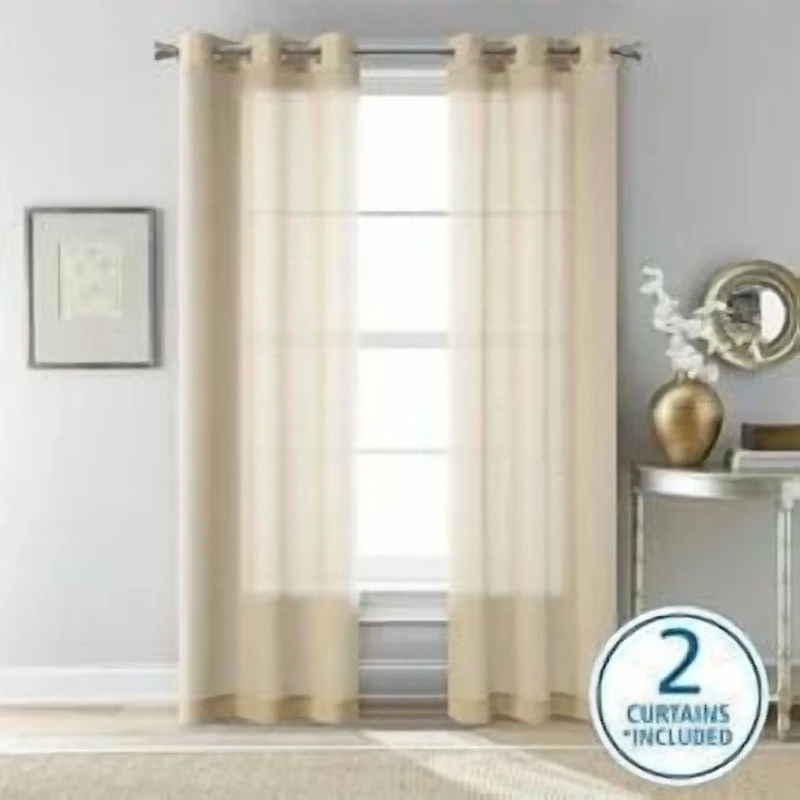 Ensemble de 2 panneaux de rideaux transparents Mainstays Windowpane, Blanc, 38" L x 84" H 2 Ensemble de panneau de rideau MS Sheer