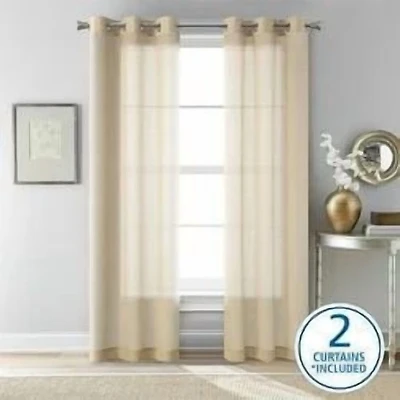 Ensemble de 2 panneaux de rideaux transparents Mainstays Windowpane, Blanc, 38" L x 84" H 2 Ensemble de panneau de rideau MS Sheer