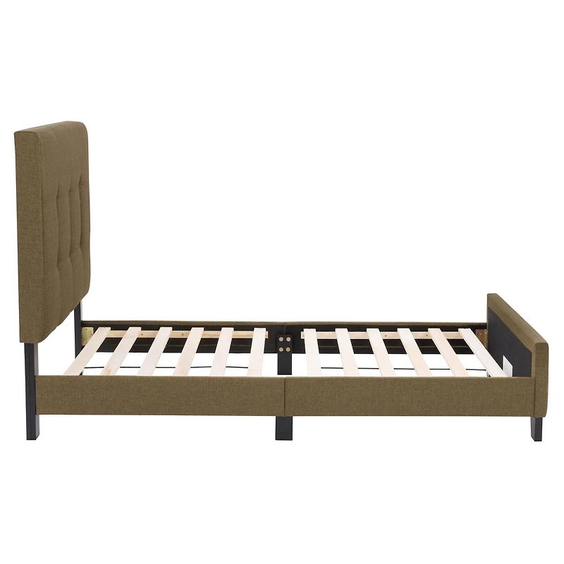 CorLiving Ellery Adult Twin Fabric Upholstered Platform Bed with Tufted Headboard and Slats, Clay Brown