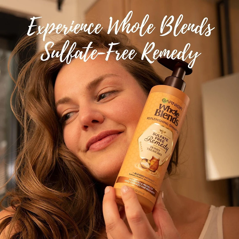 Garnier Whole Blends Revitalisant sans sulfate, pour cheveux abîmés, jusqu'à 72 heures de soins en profondeur, Honey Treasures, 355 ml