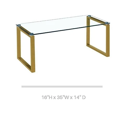 Grande table basse Gyna – Plateau en verre élégant avec pieds dorés brillants, design moderne