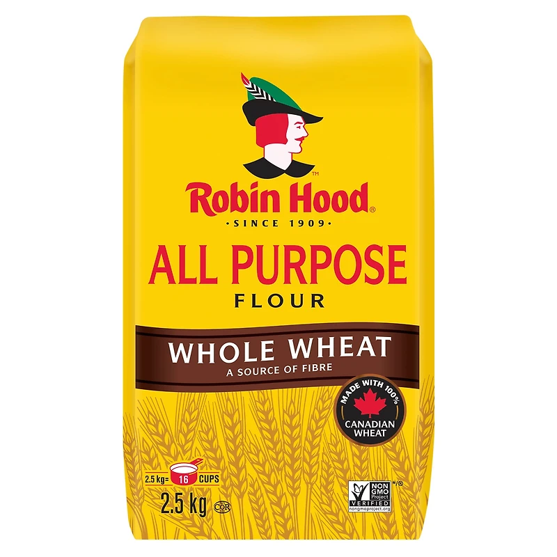 Robin Hood Whole Wheat All Purpose Flour, Made with 100% Canadian Wheat, 2.5kg, 2.5 Kg