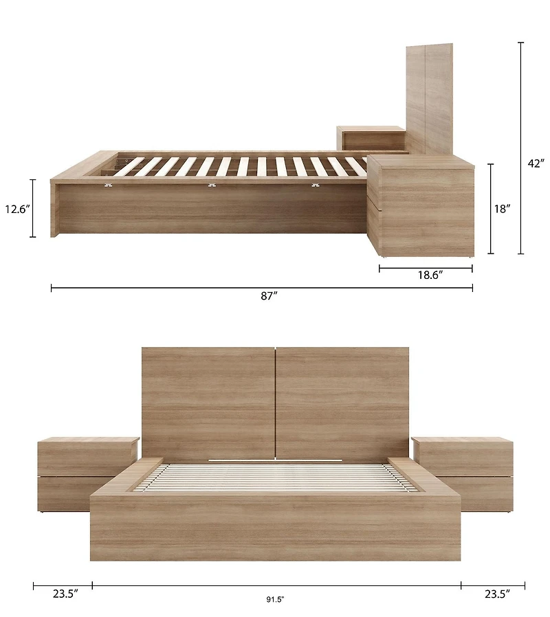 James 4-Piece Bedroom Set with Bed, Headboard and 2 Nightstands
