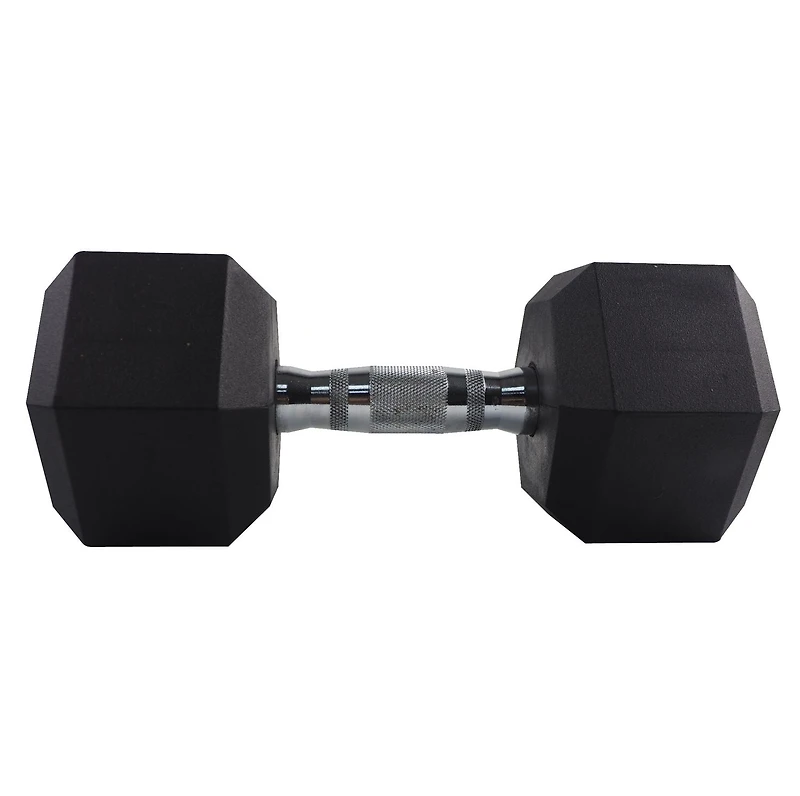 GoZone Rubber-Coated Hex Dumbbell – Black/Chrome, No-roll design
