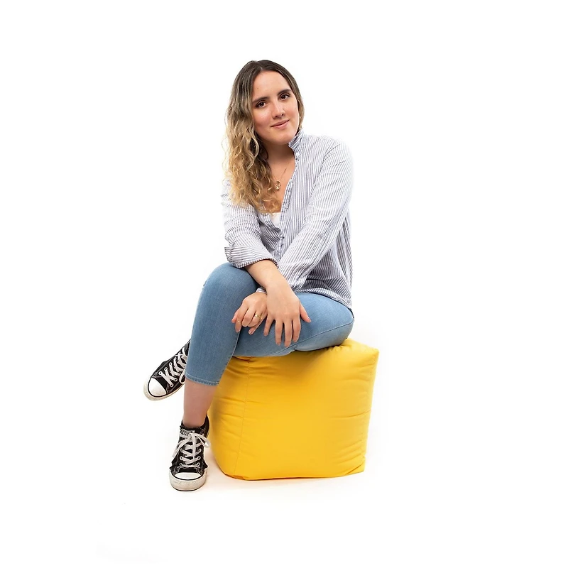 Pouf Gouchee Home Cube Soleil d'extérieur/d'intérieur jaune – Pouf cube imperméable rembourré de billes de polystyrène, siège moderne et léger pour terrasse, patio ou salon