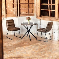 Ensemble salle à manger industriel Homy Casa avec chaises en similicuir, table espresso ronde pour 2 personnes et pieds luge, coin repas compact pour cuisine ou appartement, brun