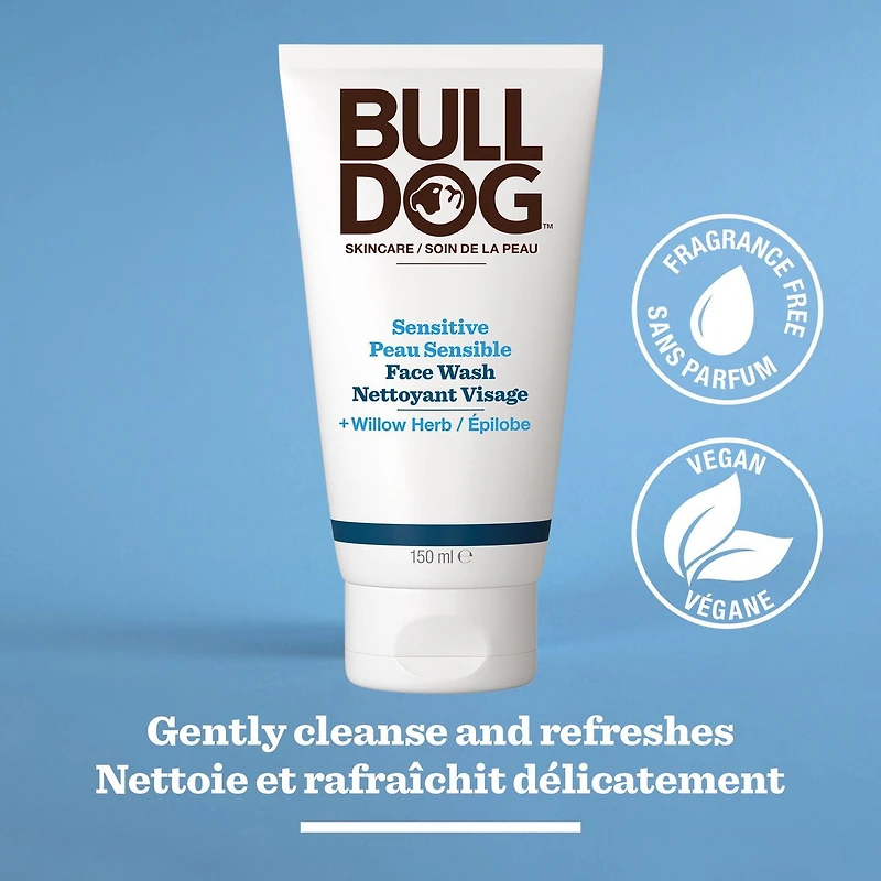 Nettoyant pour le visage en formule pour peau sensible de marque Bulldog