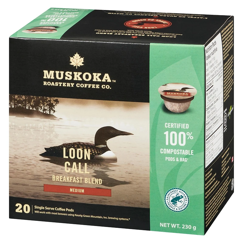 Muskoka Roastery Coffee Co. Loon Call Breakfast Blend Medium Single Serve Coffee PODS