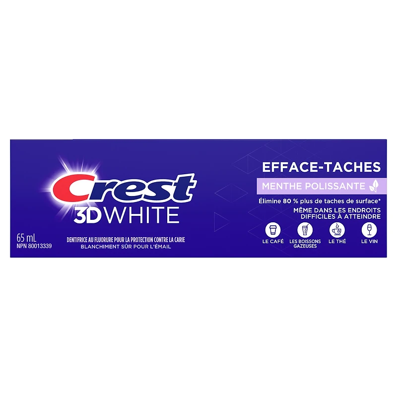 Crest 3D White Stain Eraser Teeth Whitening Toothpaste, Polishing Mint, 65 mL