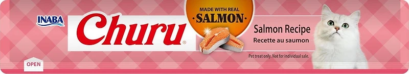 INABA Churu Friandises pour Chats, Purée crémeuse léchable sans grain avec vitamine E - Recette de saumon 4 tubes 56g (4x14g)