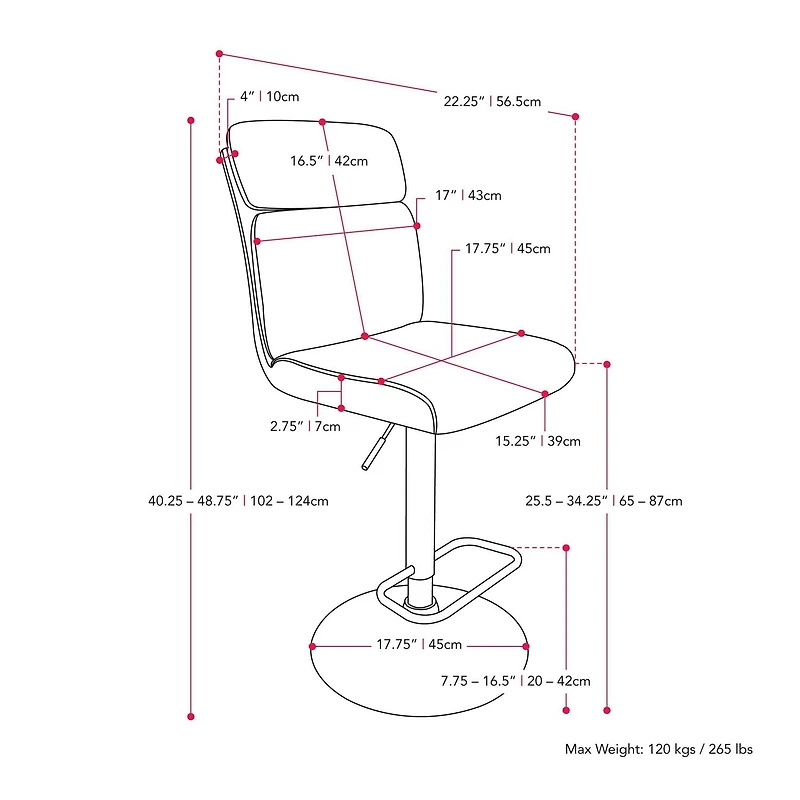 Tabourets de bar d'intérieur rembourrés à dossier haut Palmer de CorLiving, hauteur réglable, gris vieilli (lot de 2)