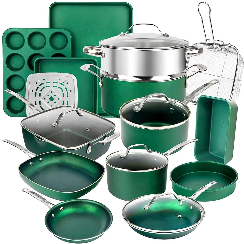 Granitestone Diamond 20 Piece Nonstick Emerald Aluminum Pots and Pans Cookware & Bakeware Kitchen Set
