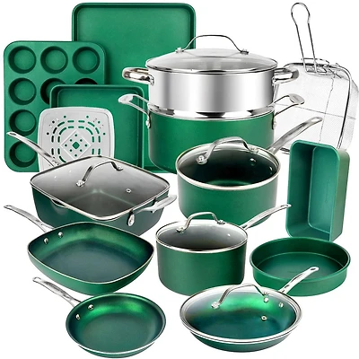 Granitestone Diamond 20 Piece Nonstick Emerald Aluminum Pots and Pans Cookware & Bakeware Kitchen Set