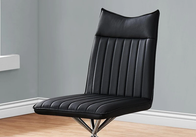 Monarch Specialties Chaise, Lot De 2, Côté, Rembourré, Cuisine, Salle À Manger, Pu D'aspect Cuir, Métal, Noir, Chrome, Contemporain, Moderne