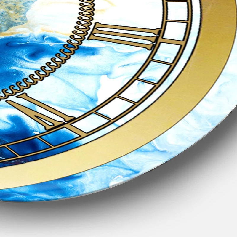 Designart 'Blue and Gold Ocean Abstract Marble' Glam wall clock