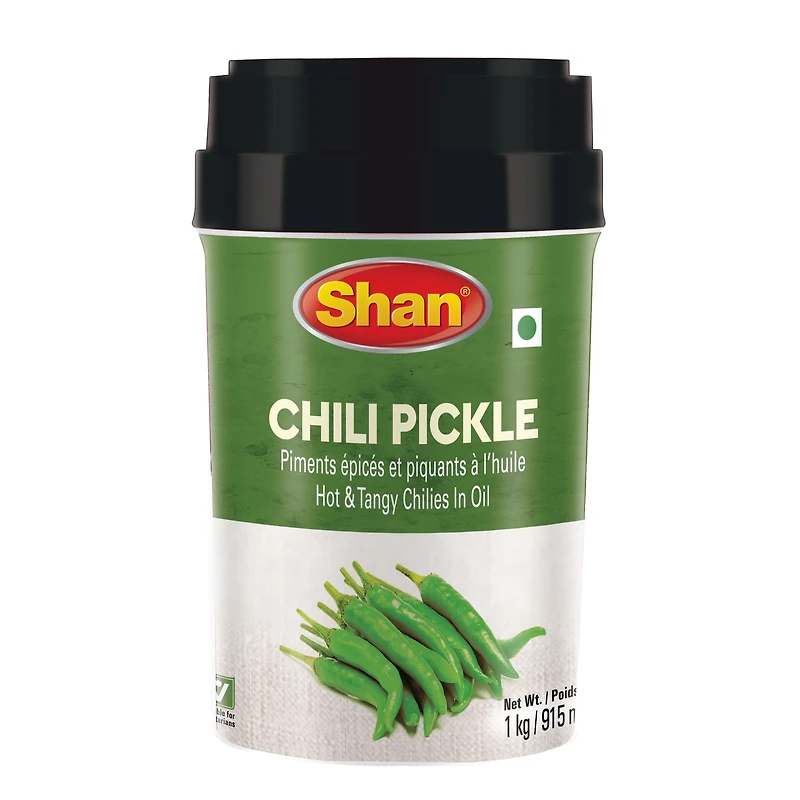 Shan Chilli Pickle – 1kg Jar of Whole Green Chilies in Mustard Oil | Authentic Indian Condiment with Fiery Flavor – 1000g, 1 KG / 2.2Lbs