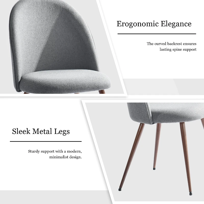 Homy Casa Modern 2-Pack Accent Chair Set, Armless Round Back, Grey Fabric Upholstered