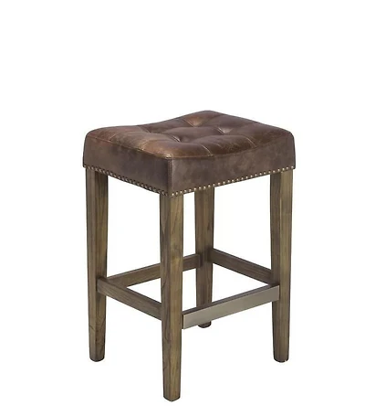 Tabouret de comptoir en bois avec siège en cuir