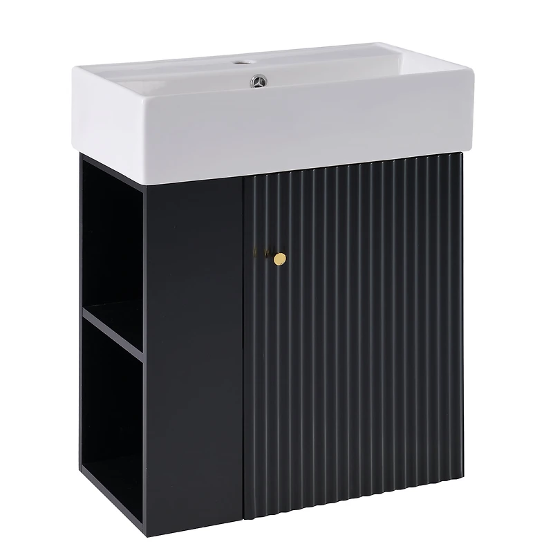 Homy Casa 30 in Onyx Black Kitchen Sideboard with Ceramic Sink