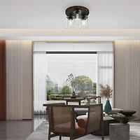 Better Homes & Gardens 12" Farmhouse 3-Light Walnut Flush Mount Ceiling Light, Clear Glass Shades, 12" Farmhouse 3-Light Walnut Flush Mount Ceiling
