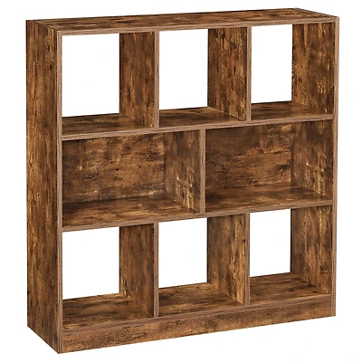 SONGMICS HOME Freestanding Bookcase with 8 Open Compartments – Versatile Shelf for Vertical or Horizontal Use, 11" x 35.4" x 39.4", Rustic Brown, for Living Room, Office, or Study