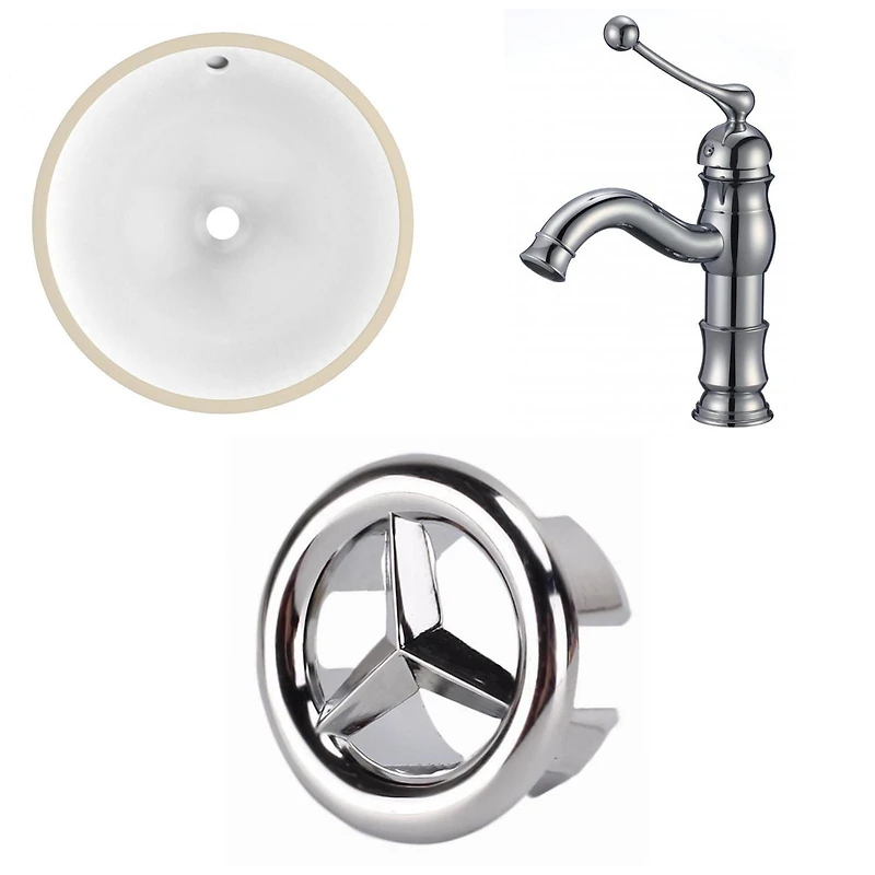 American Imaginations 15.25-in. W Round Bathroom Undermount Sink Set In White - Chrome Hardware AI-26753