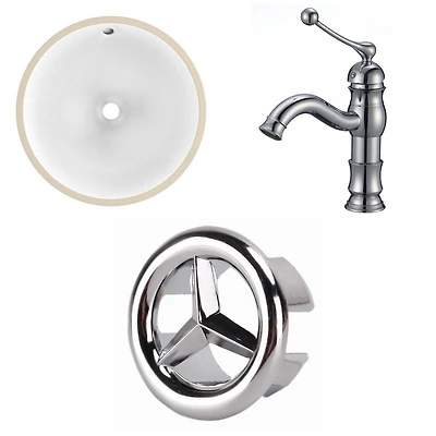 American Imaginations 15.25-in. W Round Bathroom Undermount Sink Set In White - Chrome Hardware AI-26753