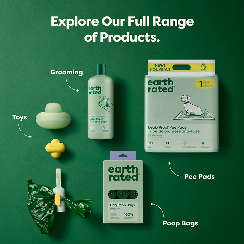 Tapis de propreté antifuite Earth Rated pour chiens et chiots, absorption 2X plus rapide*, non parfumés, L, 56 x 56 cm, paq. de 10
