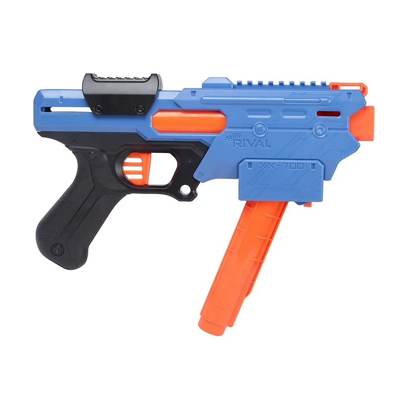 Blaster Nerf Rival Finisher XX-700, chargeur à remplissage rapide, mécanisme à ressort, 7 billes en mousse Nerf Rival officielles, équipe bleue